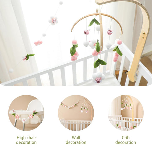 Set Baby Mobile for Crib, Crib Nursery Mobile for Boys Girls, Boho Bee Flower Nursery Decor Soothe Toy Baby Shower