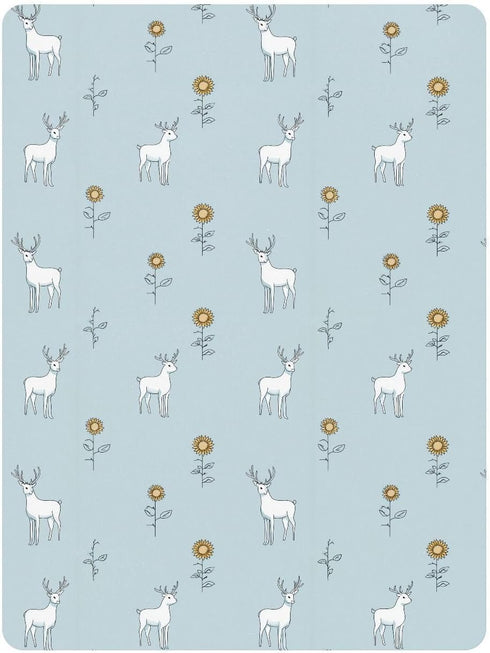 miaozhen 1 Pack 52x28 Cotton Crib Sheets for Baby Boys Girls Soft Stretchy Simple Line Deer Sunflower Pastel Blue