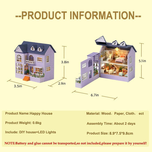 (D032) CUTEROOM Dollhouse Miniature with Furniture, DIY Wooden Dollhouse Kit Plus LED Lights, Creative Room