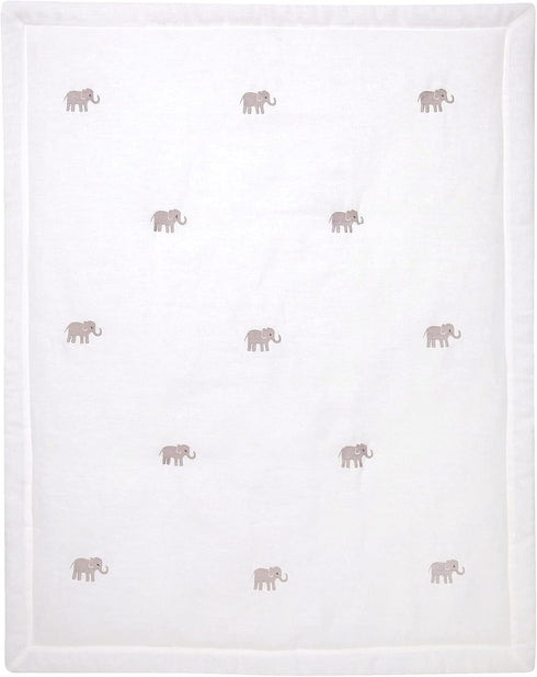 Lambs & Ivy Signature Elephant Creamy White Linen Embroidered Baby Crib Quilt