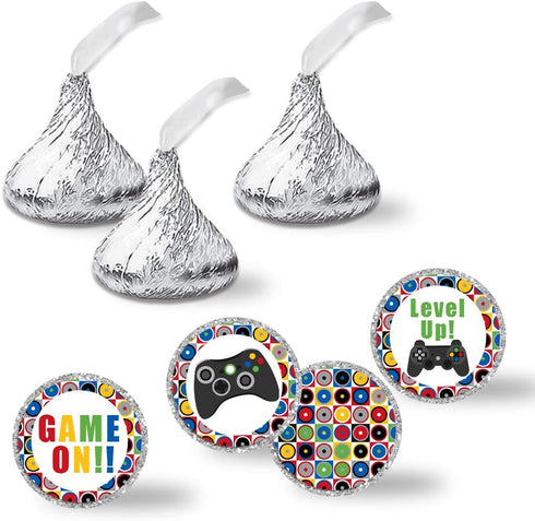 Game On! Video Gamer Birthday Party Kiss Sticker Labels, 300 Circle Stickers by AmandaCreation