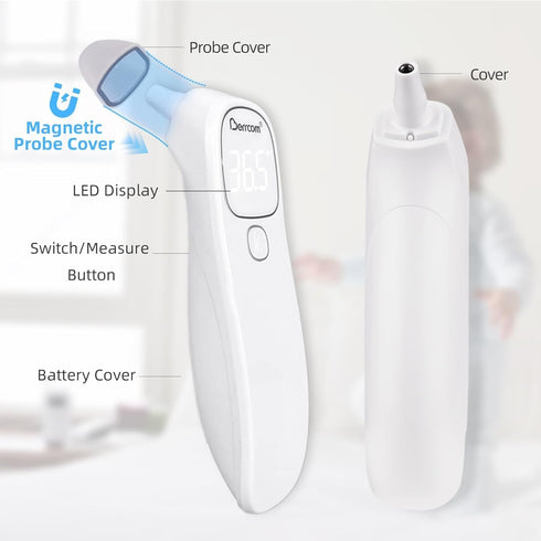 Berrcom Forehead and Ear Thermometer for Adults and Kids, Digital Infrared Touchless Medical Thermometer with LED