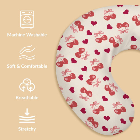 Cstdyfrv Valentine's Day Cherry Nursing Pillow Covers Pink Cherry Bows Love Heart Removable Breastfeeding Slipcover