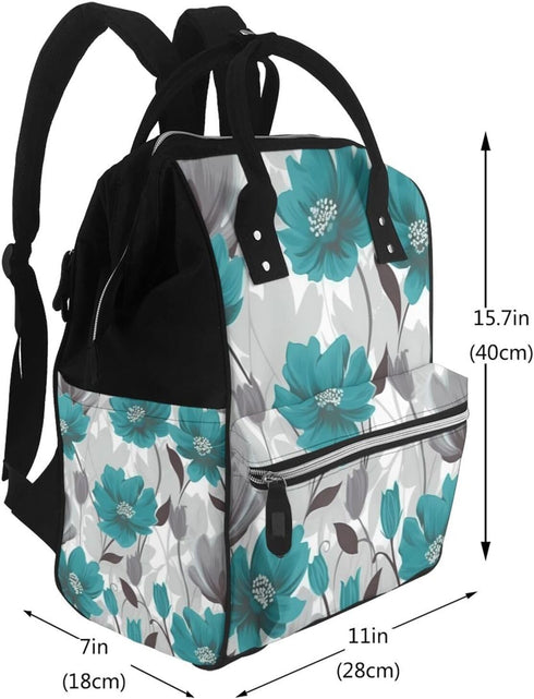 FHEDVBN Backpack Mummy Backpacks Daypack Teal Grey and White Floral Diaper Bag for Women Multifunction Waterproof