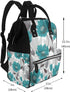 FHEDVBN Backpack Mummy Backpacks Daypack Teal Grey and White Floral Diaper Bag for Women Multifunction Waterproof