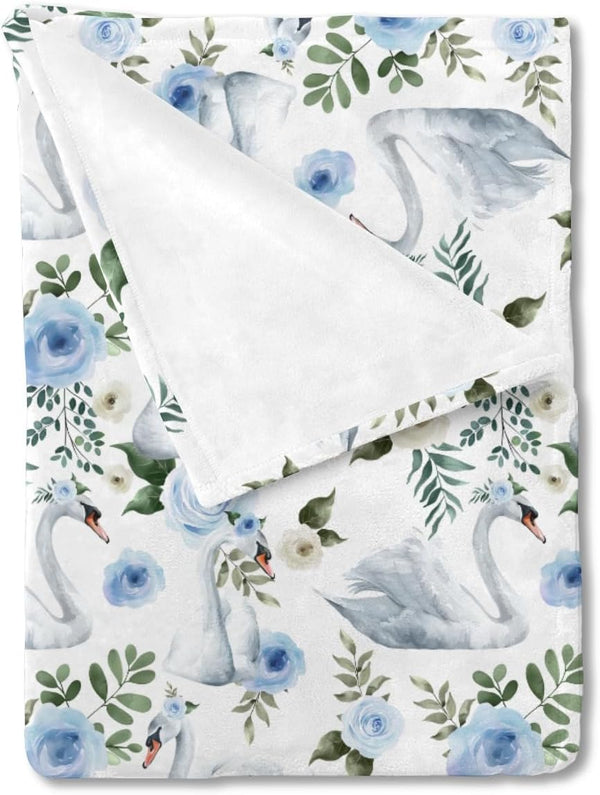 Watercolor Swan Boho Floral Baby Blanket, Retro Flowers Flannel Soft Swaddle, Toddler Newborn Crib Blanket 30x40
