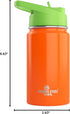 Kids Water Bottle - 12oz Orange | Leak Proof with Straw & Handle | Insulated, Double Wall Stainless Steel Flask