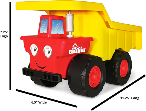 100% 11.25" 6.5" 7.25" 3+ The Big Dig Dump Truck | Made of Recycled Plastic | Long x Wide x Tall | Red and Yellow |