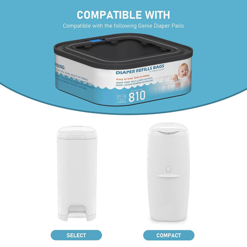 Fununcat 810 4 Packs Jumbo Square Refills Disposal Bags Refill Compatible with Diaper Genie Classic, Compact and Select