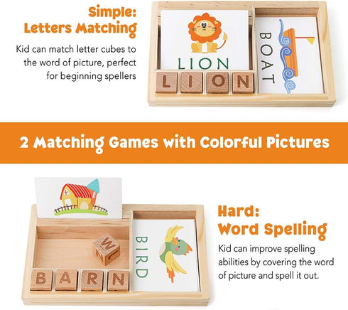 Coogam Spelling Games - Wooden Matching Letters Toy with Flash Cards, Montessori ABC Learning Puzzle Gift for Kids
