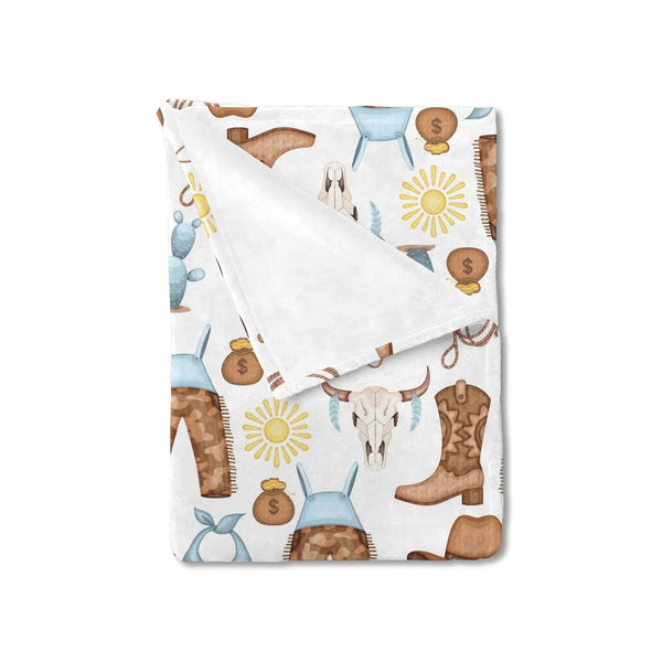 Baby Western Cowboy Blue Blankets - Soft Receiving Blanket for Boy, 30x40 for Newborn Nursery Stroller