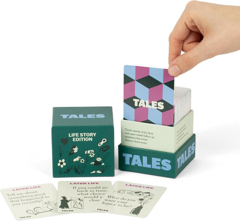 150 TALES Life Story Interview Kit, Conversation Cards, for Grandparents, Parents, Families, Adults, Game Night, Road