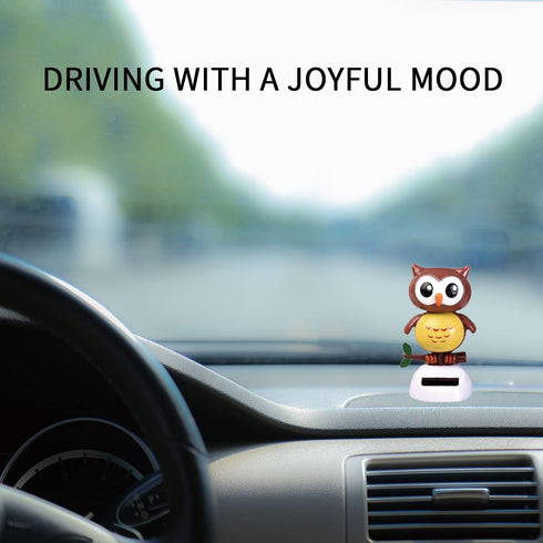 Solar Powered Dancing Owl Figure, Cute Shaking Head Animal for Car Dashboard Decoration (B-Brown)