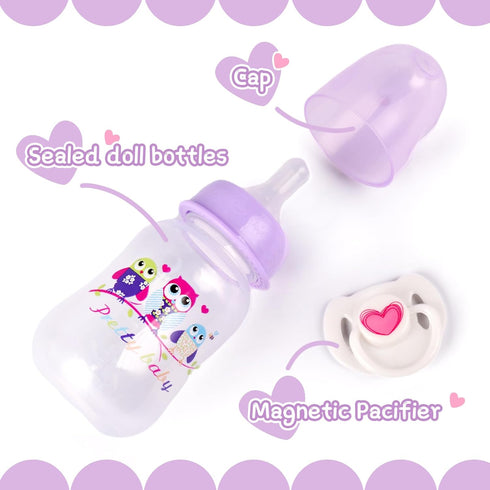 JIZHI Reborn Baby Doll Bottle and Magnetic Pacifier Set, Accessories for Pretend Play Feeding Toy (Purple)
