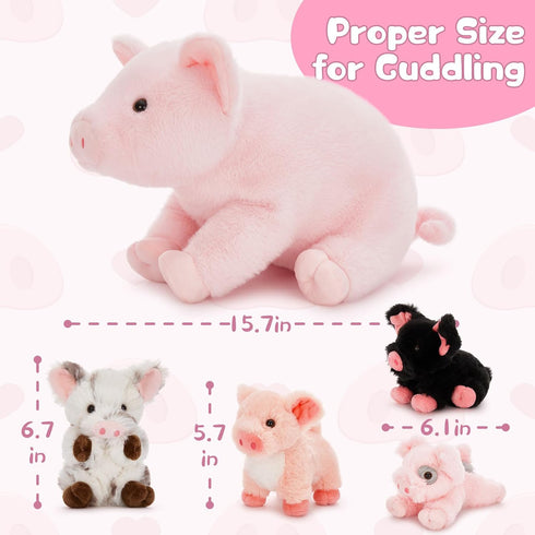 5Pcs 16 Inch Mommy 4 Pig Stuffed Animal, Pig Plush with Soft Cuddly Baby Piggy Plushies in Mother Pig's Belly, Kawaii