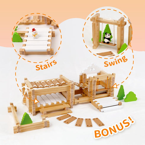 96 4-8 Jovi-mindlyNotchies PCS Wooden Blocks Wooden Toys with Storage Bag, Preschool Learning Toys Wood Blocks Building