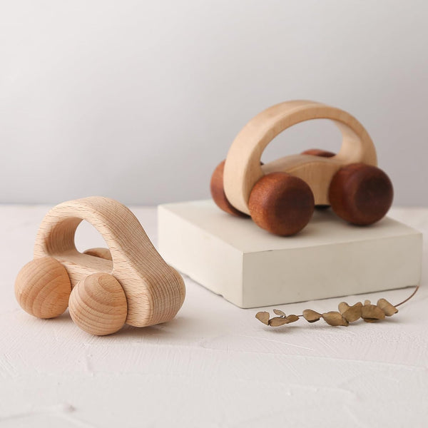 Wooden Baby Car Toys - Montessori Push Car for Toddlers, 2 Pieces, Gifts for Boys and Girls, Push and Pull Toy