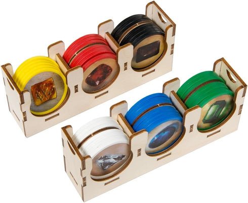 The Broken Token Board Game Organizer - Wood Storage Box Compatible with Splendor and Cities Expansion, Multiple Trays