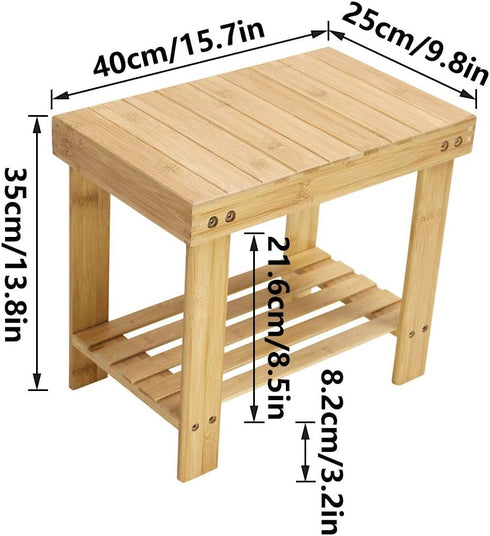 KKTONER Bamboo Step Stool with Storage Shower Bench with Shelf Foot Stool for Bathroom Living Room Bedroom Natural