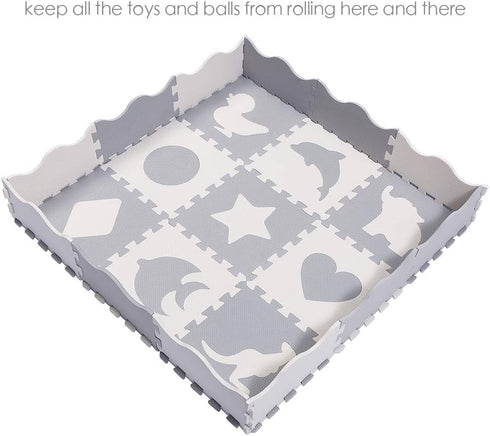 25 9 SUPERJARE Pieces Baby Play Mat, Thick Interlocking Foam Floor Tiles with Patterns, Non Toxic Crawling Mat