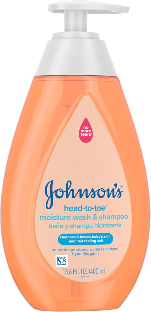 13.6 oz Johnson's Baby Head-To-Toe Wash & Shampoo, Tear-Free, Moisturizing Body Wash, Baby Essentials, Baby Wash