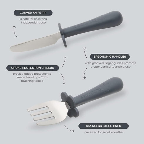 Grabease Toddler Silverware Set Forks Spoons and Knives Set Toddler Utensils Feeding Supplies, BPA and Phthalates-Free, Dishwasher Safe, Gray by grabease