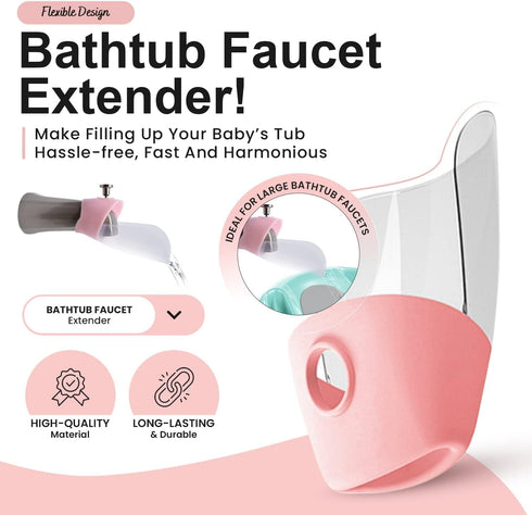 Bath Helper Faucet Extender, Guides Water from Faucet to Baby Bath Tub Without Splashing (Pink)