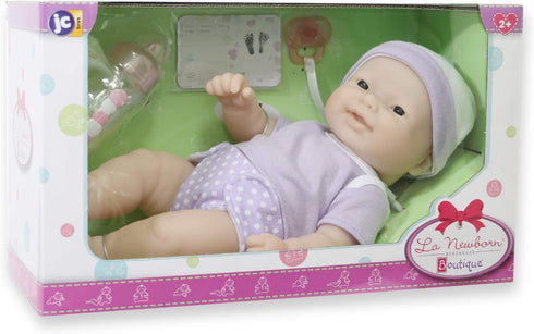 7 Set 12" 2+ (18346) JC Toys - La Newborn Nursery | Piece Doll Gift | Life-Like Asian Doll with Accessories | Purple |