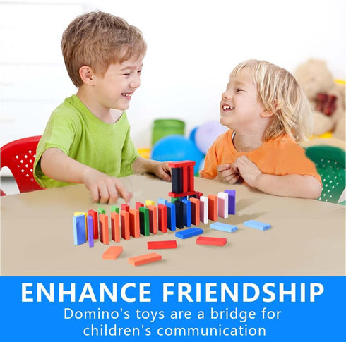 OBTANIM 600 Pcs Colorful Wooden Domino Blocks Set, Bulk Building Racing Stacking Games for Kids Birthday Party Favors