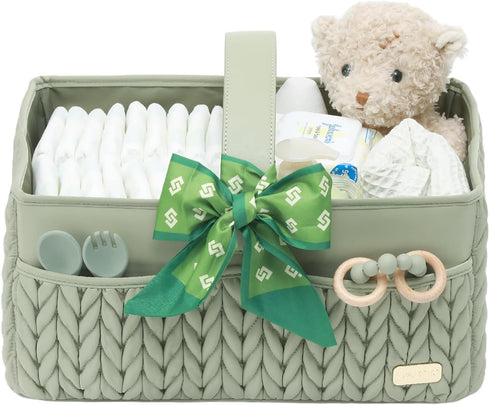 Luxurious Baby Diaper Caddy, Nursery Storage Basket for Newborn Essentials, Travel Baby