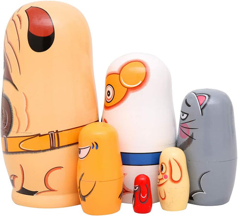 Moonmo 6pcs Handmade Wooden Russian Nesting Dolls, Cute Dogs Matryoshka Dolls