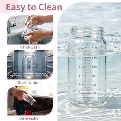 Momlacto 4 Pack, 6oz/180ml, S1 S2 9 Glass Breast Milk Collection and Storage Bottles, Wide Neck, Compatible