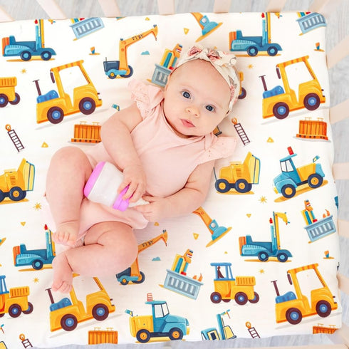 FIGEPO 4 Pack Set Baby Boy Crib Sheets Soft Fitted Baby Boy Mattress Covers Construction Truck or Dinosaur Theme