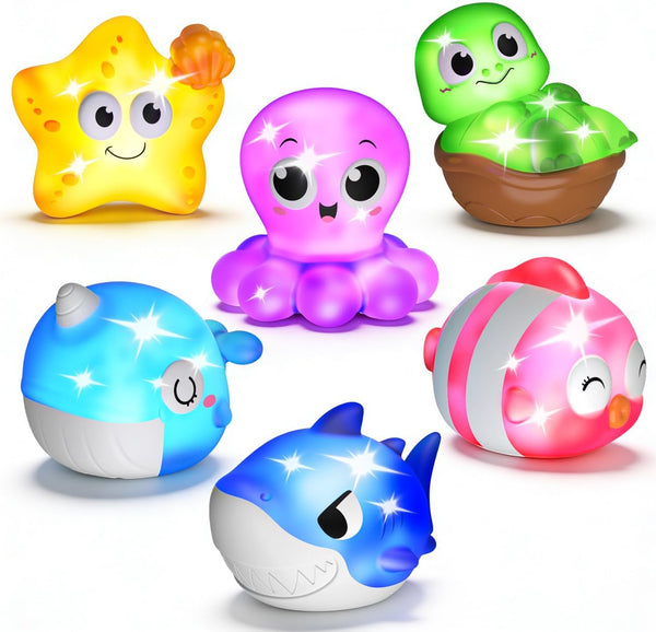 6 Packs Light Up Bath Toys for Kids Ages 1-3, Sea Animals