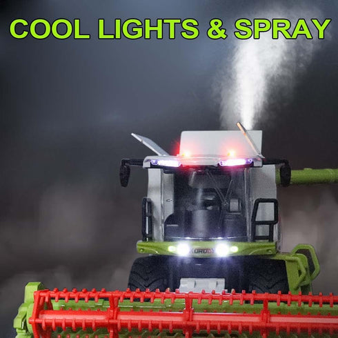 RC Farm Tractor Toy for Kids, 2.4G Remote Control Combine Harvester Truck with Sounds, Lights, 1:24 High Simulation