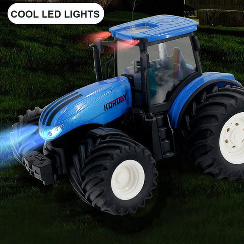 RC Truck Farm Tractor with 2 Rechargeable Batteries, 1/24 High Simulation Vehicle with Lights for Kids 3-6