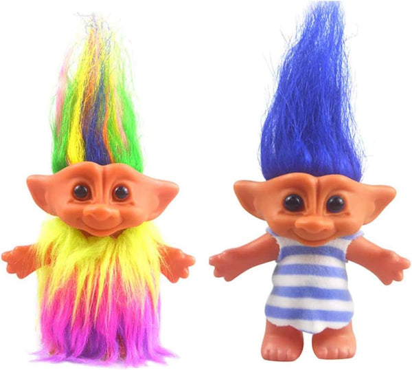 2packs Vintage Troll Dolls Set, Retro Chromatic Troll Dolls for Collections, School Project, Arts and Crafts