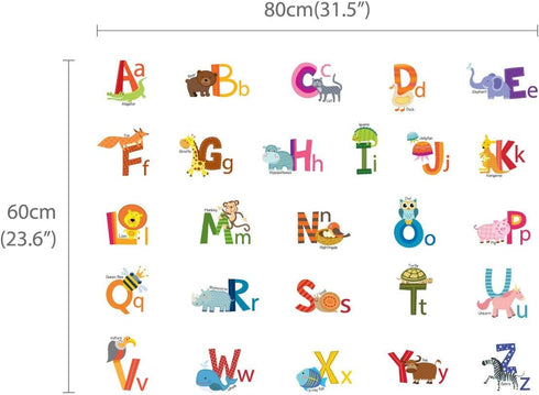 DECOWALL DS4-8002 Animal Alphabet Kids Wall Stickers - Peel and Stick Removable Decals for Nursery, Bedroom, Living Room