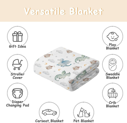 Cstdyfrv 60x80in Cute Baby Dragons Castle Baby Blankets for Boys Girls Watercolor Fairytale Dragon Moon Stars Soft