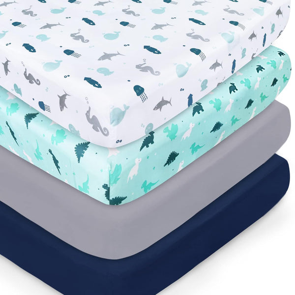 Crib Sheets for Boys or Girls 4-Pack, Fitted Crib Sheet 52'' x