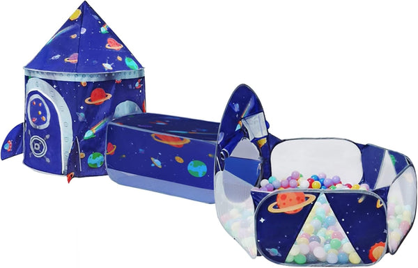 TTLOJ Gift 3pc Rocket Ship Kids Play Tent, Ball Pit, Crawl Tunnel, Toddlers Playhouse Castle Toys