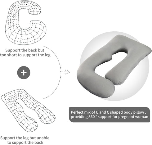 Wodsfay -65 Inch U-Shaped Pregnancy Pillow for Sleeping, Full Body Support for Back, HIPS & Belly Maternity Pillow