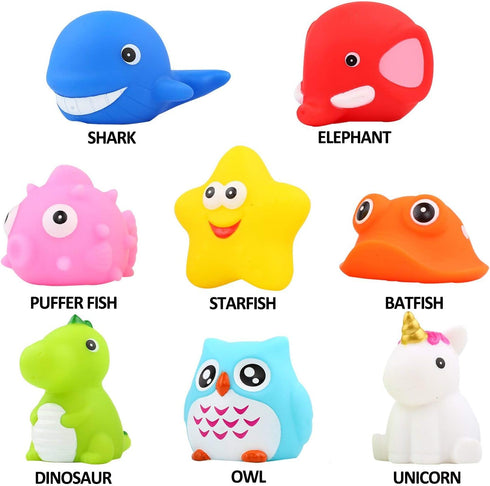 Bath Toys Set of 8 Pcs Light Up Floating Rubber Animal Toys, Color Changing Light for Kids Bathtub Games