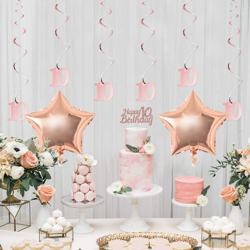 10th Birthday Decoration Girl, Rose Gold Double Digits 10 Birthday Decorations with Balloons and Cake Topper