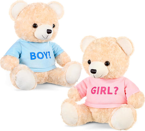 2 Pack Gender Reveal Bears, 14 Inch Blue and Pink T-Shirt Plush Bears for Baby Shower Decoration