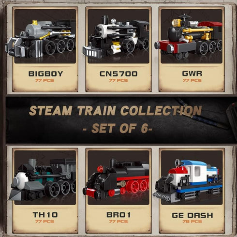 6 1 Set 463 6 Set, Apostrophe Games in Steam Trains Building Block Pcs Variety of Trains, Unique Retro Style Model