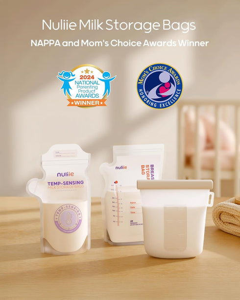 100pcs 6oz Nuliie Temp-Sensing Breastmilk Storage Bag, Huge Temp-Sensing Icon & Locking Clamp, Breast Milk Storage Bags