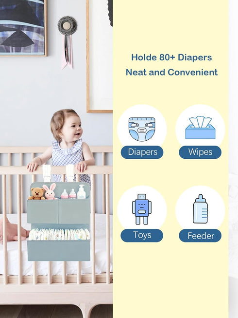 80+ Hanging Diaper Organizer for Bassinet/Crib/Playpen/Playard Hold Diapers - Changing Table Diaper Holder Attachment