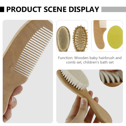 Set 4-piece Infant Scalp Brush Wooden Baby Hair Brush Comb for Newborns Boys and Girls and Comb