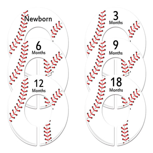 6 Baseball C196 Baby Boy Nursery Clothing Size Closet Dividers - 1.25 Inch Rod